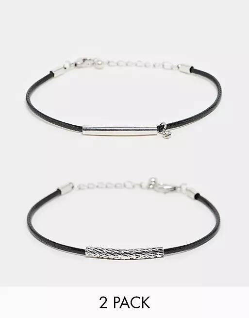 ASOS DESIGN 2 pack polyurethane cord bracelet with silver embellishments Cover