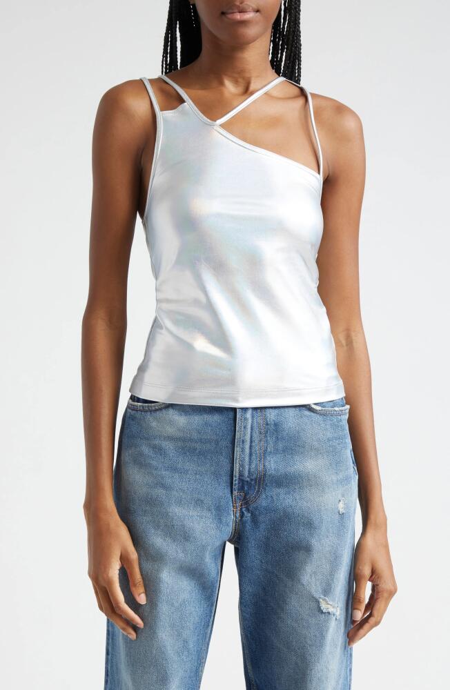 K. NGSLEY Fist Asymmetric Iridescent Cutout Camisole in Silver Cover