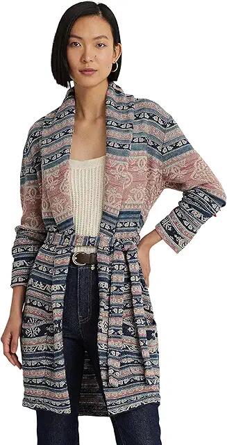 Lauren Ralph Lauren Geo Motif Belted Linen-Cotton Cardigan (Multi) Women's Sweater Cover