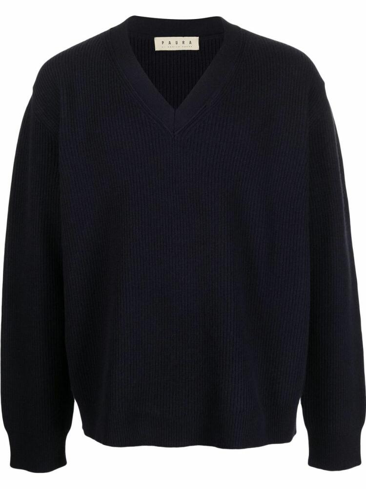 Paura V-neck wool jumper - Blue Cover