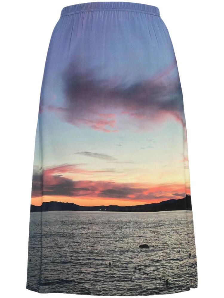 agnès b. Sharon Sunset-print midi skirt - Blue Cover