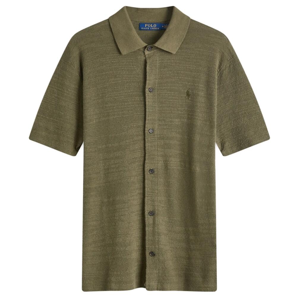 Polo Ralph Lauren Men's Button Through Knitted Polo Shirt in Thermal Green Cover