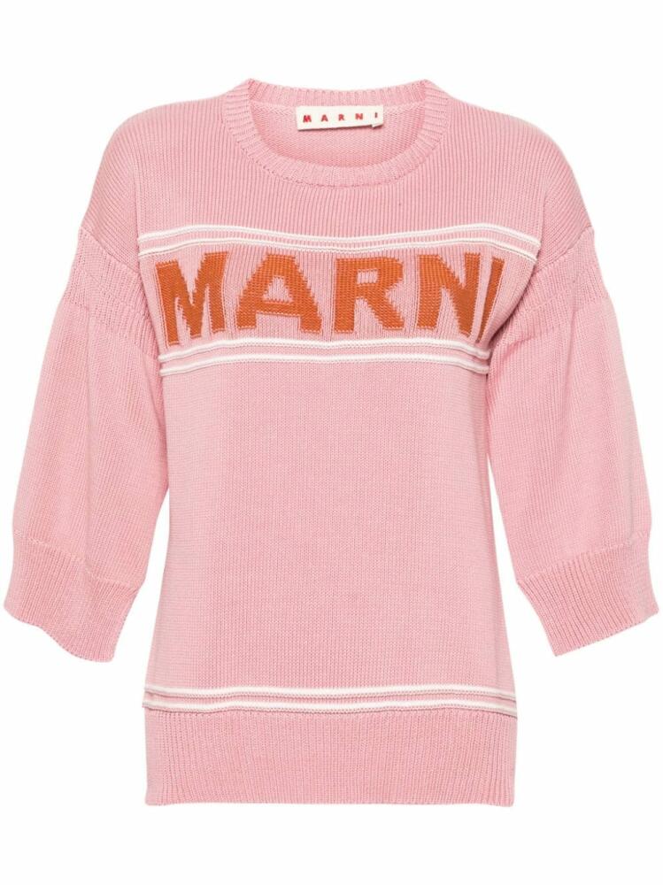 Marni logo-intarsia short-sleeve jumper - Pink Cover