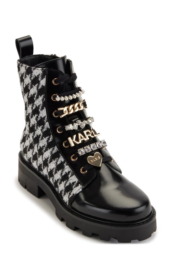 KARL LAGERFELD PARIS Mela Tweed Combat Boot in 005 - Black/White Cover