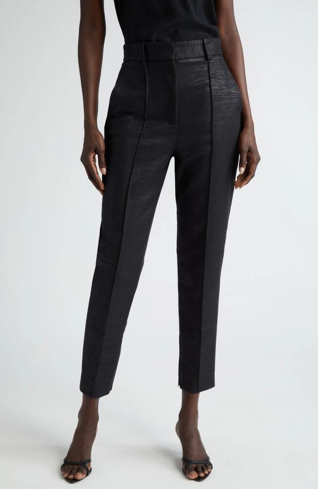 St. John Evening Metallic Twill Pintuck Ankle Pants in Black/Black Cover