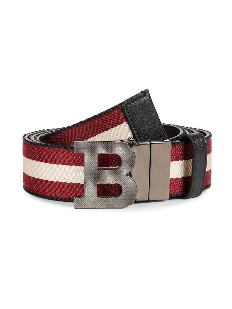 Bally Men's Striped Leather Blend Belt - Red Bone Cover