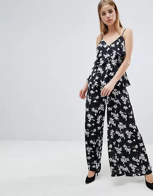 Angel Eye Floral Wide Leg PANTS-Black Cover