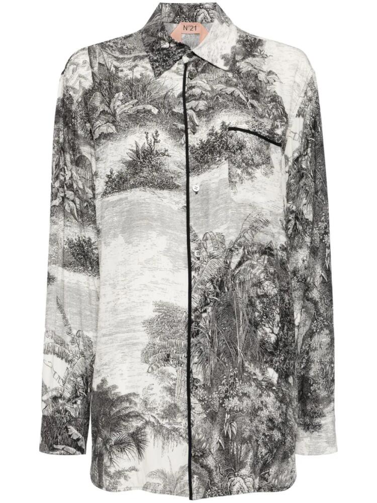 Nº21 botanical-print long-sleeve shirt - White Cover