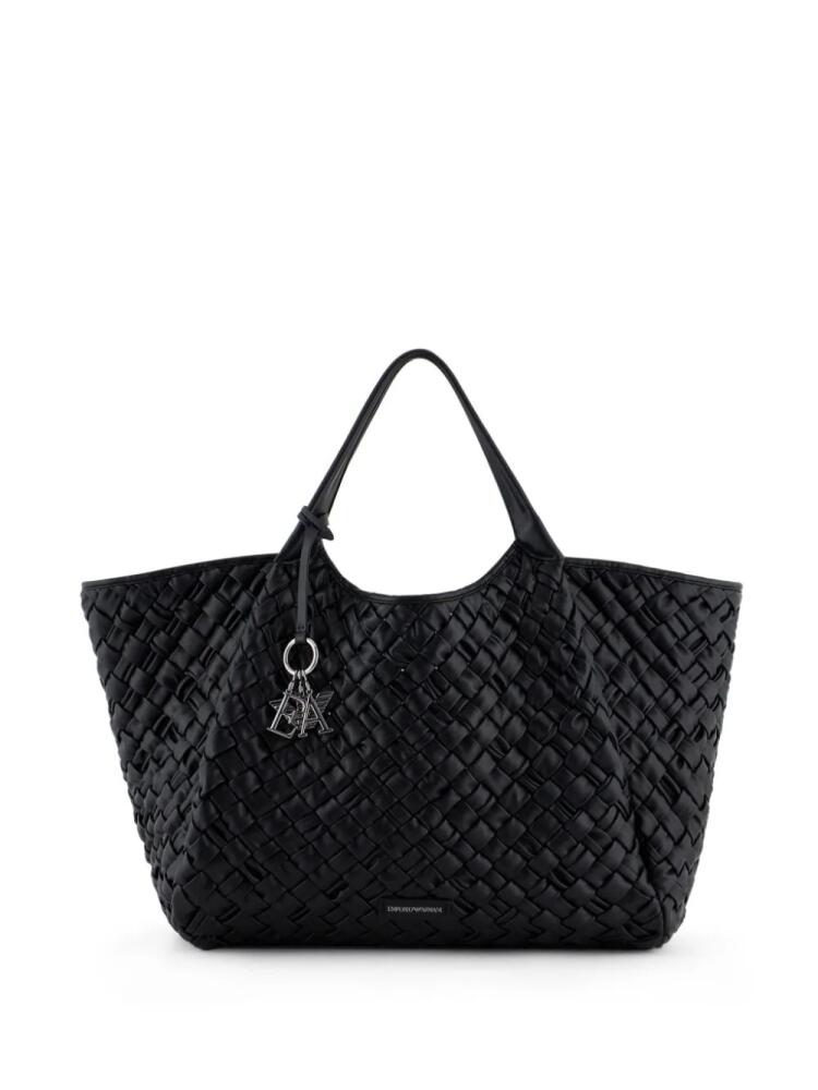 Emporio Armani interwoven faux-leather tote bag - Black Cover