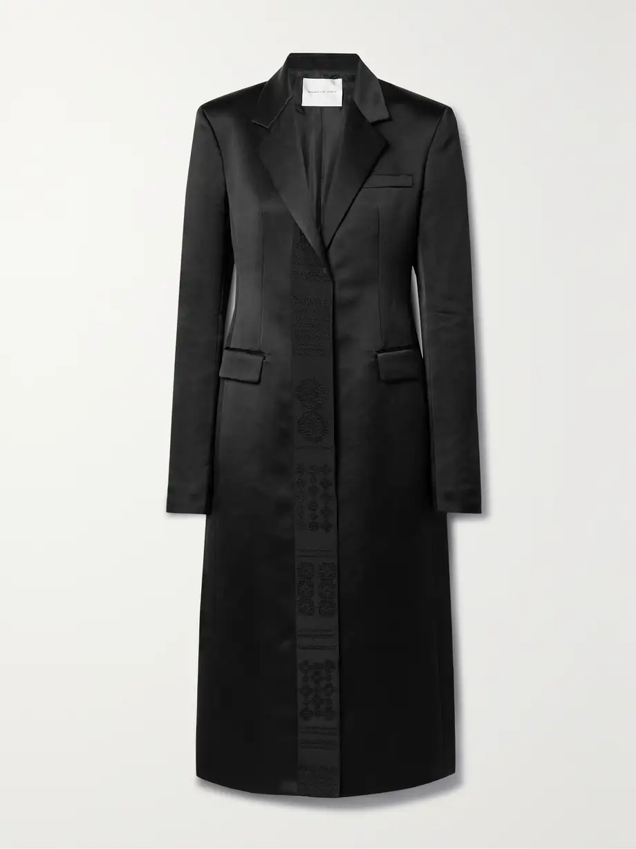 Veronica de Piante - Freya Embroidered Grosgrain-trimmed Silk-satin Coat - Black Cover