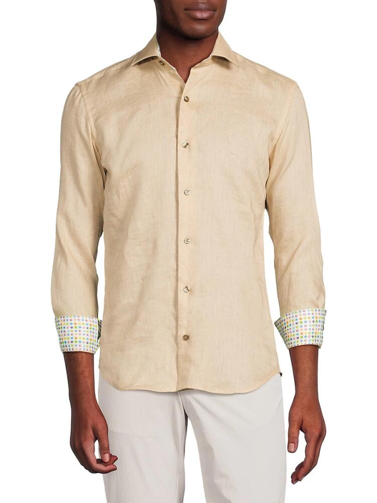 Bertigo Men's Contrast Cuff Linen Sportshirt - Tan Cover