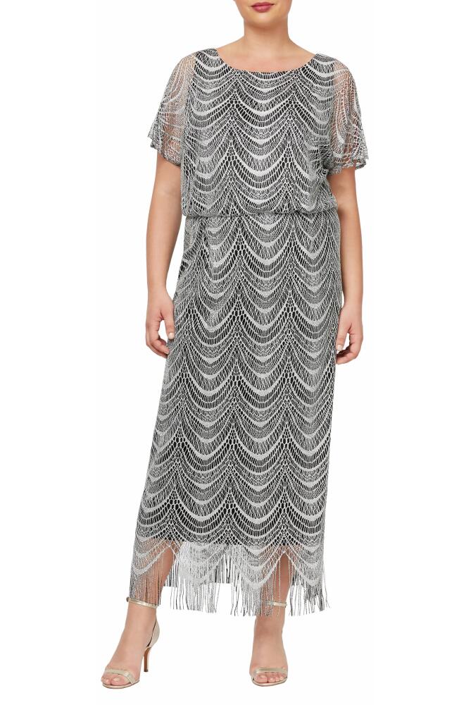 SL FASHIONS Metallic Open Stitch Blouson Gown in Silver Cover