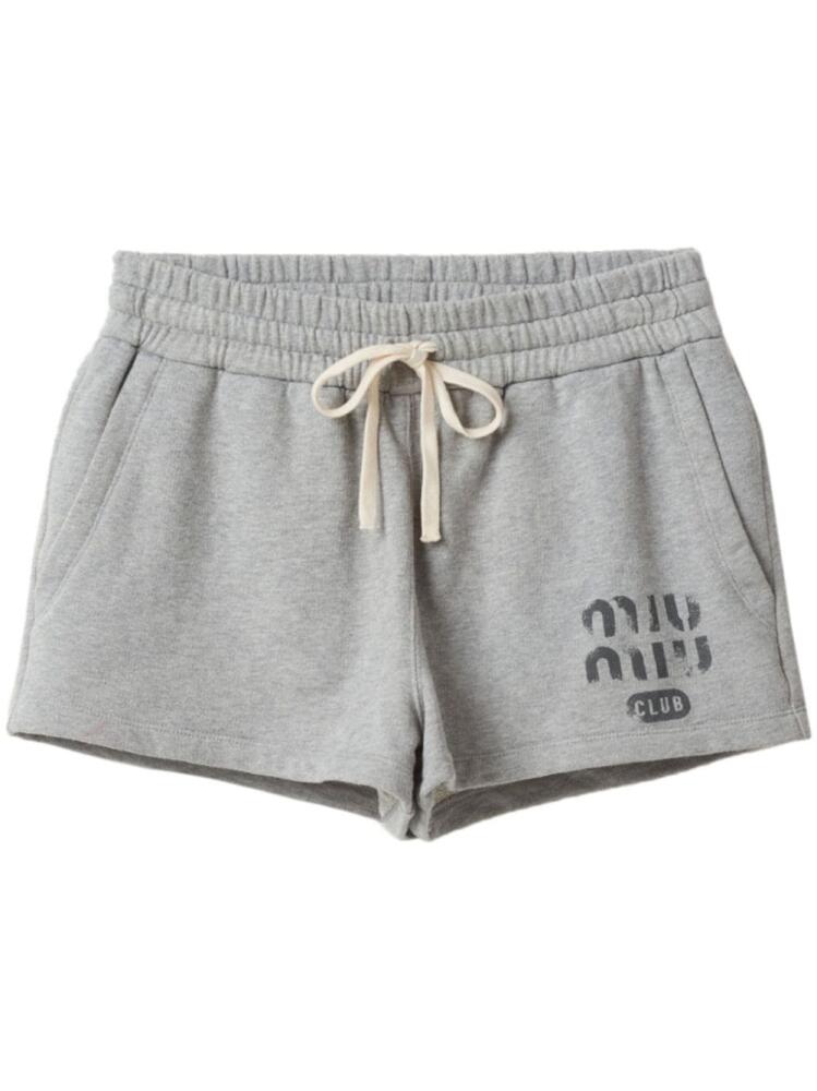 Miu Miu logo-print cotton track shorts - Grey Cover