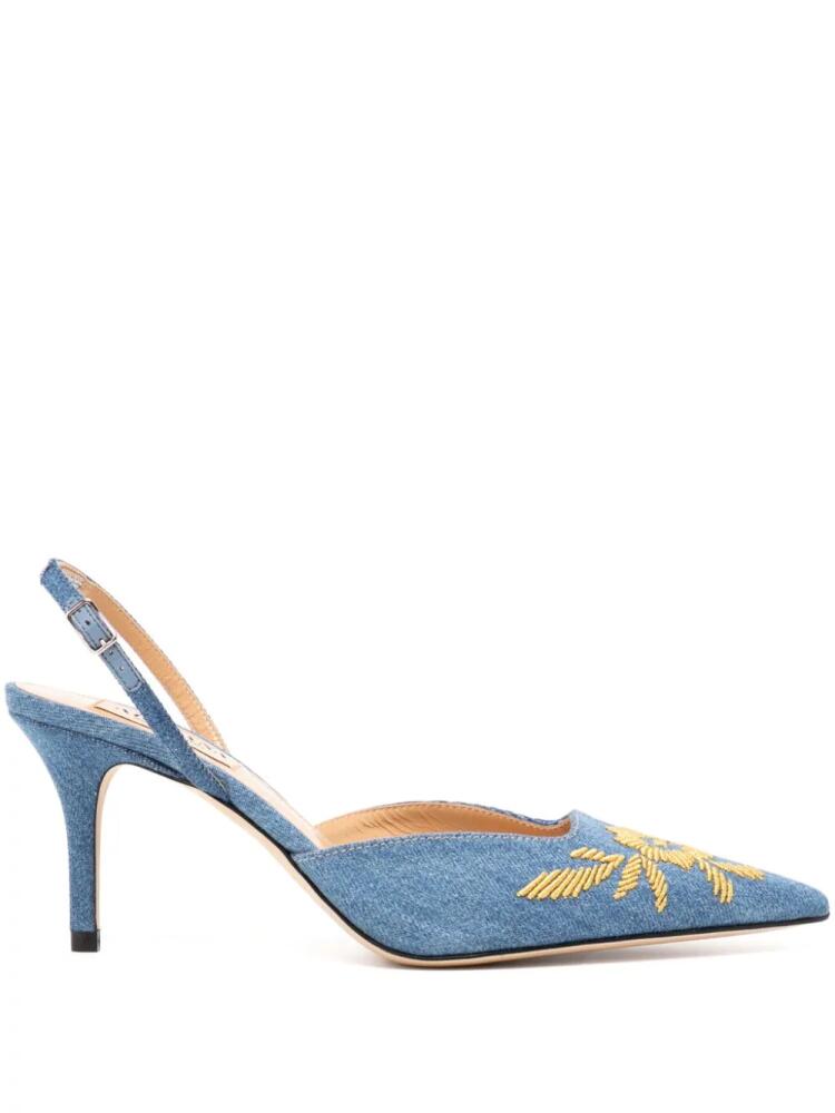 Arteana 75mm Verona flower-embroidered denim pumps - Blue Cover