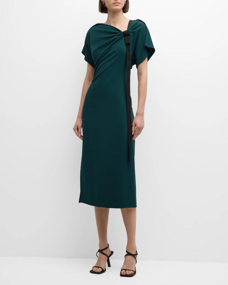 Jason Wu Collection Draped Fluid Crepe Midi Dress with Tie Detail Cover