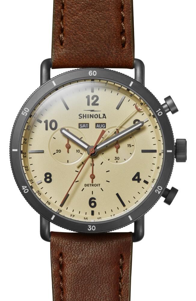 Shinola The Canfield Sport Chronograph Leather Strap Watch, 45mm in Brown Cover