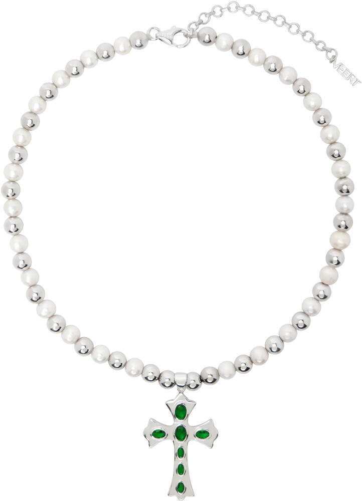 VEERT White Gold 'The Green Cross Freshwater Pearl' Necklace Cover