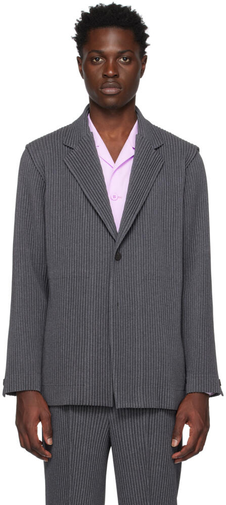 HOMME PLISSÉ ISSEY MIYAKE Gray Wool Like Light Blazer Cover