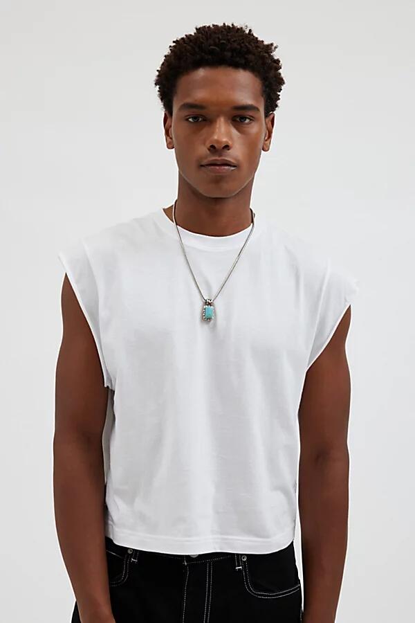 BDG Grayson Solid Cutoff Muscle Tee in White Cover