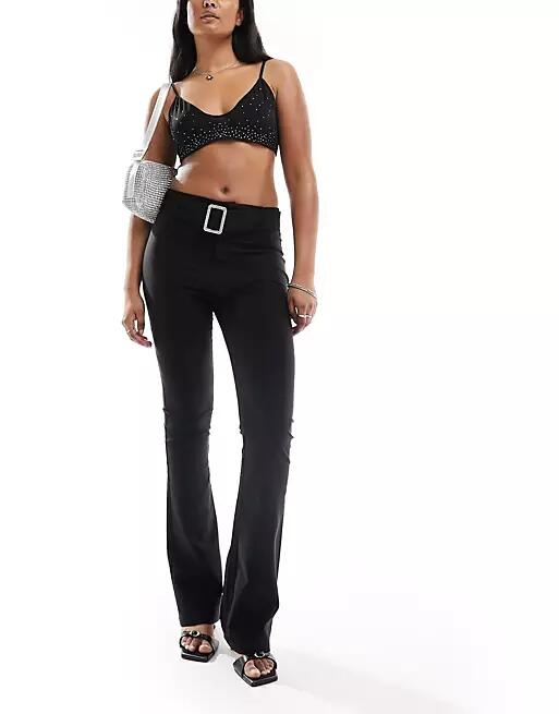 Heartbreak bengaline mid rise pants with rhinestone buckle belt in black - part of a set Cover