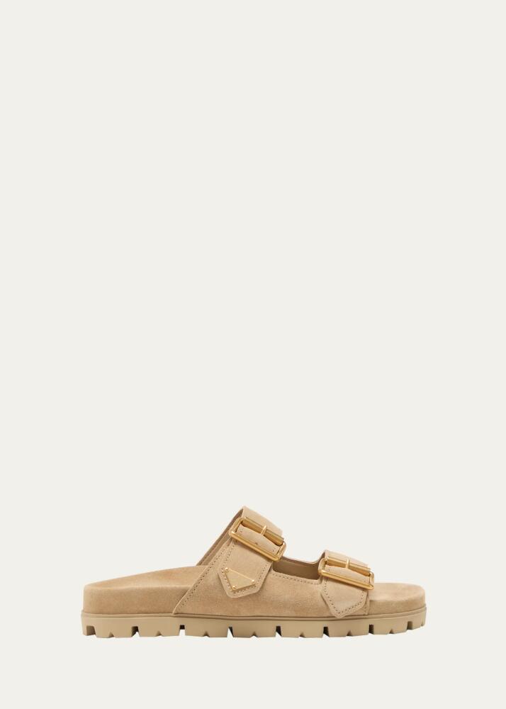 Prada Suede Double-Buckle Slide Sandals Cover