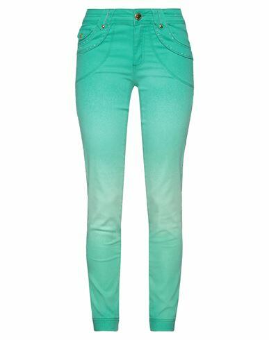 Angelo Marani Woman Pants Emerald green Cotton, Polyamide, Elastane Cover