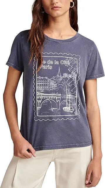 Lucky Brand Paris Post Stamp Classic Crew (Washed Blue) Women's Clothing Cover