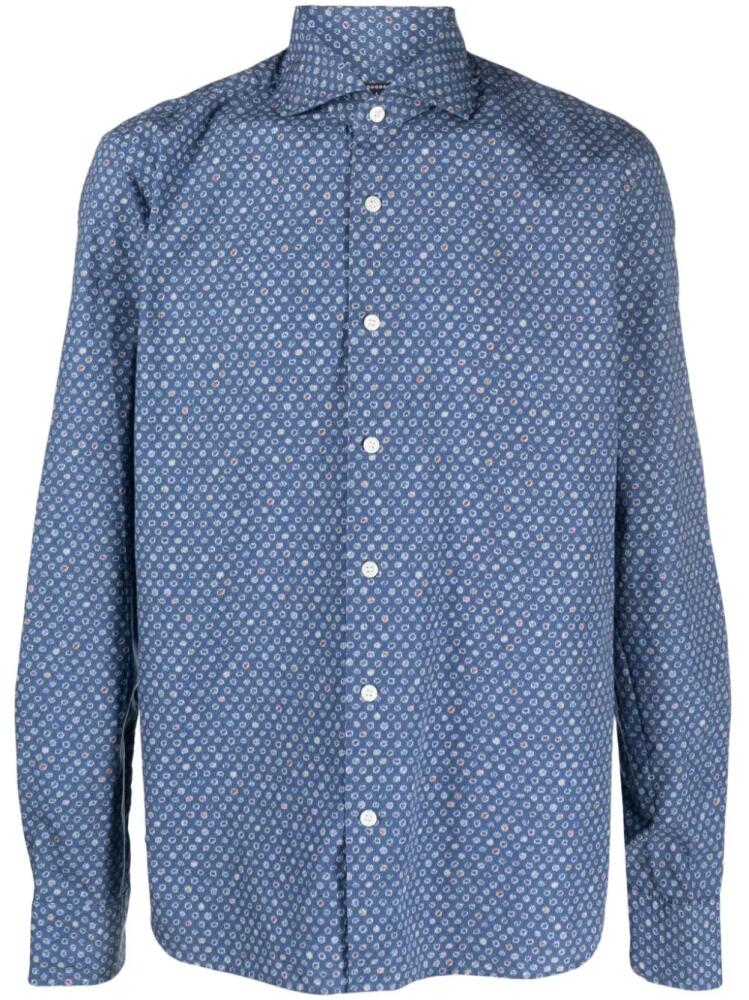 Orian geometric-print cotton shirt - Blue Cover