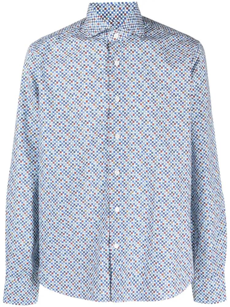 Orian geometric-print cotton shirt - Blue Cover