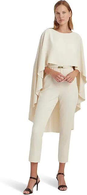 Lauren Ralph Lauren Belted Cape Georgette Jumpsuit (Mascarpone Cream) Women's Dress Cover