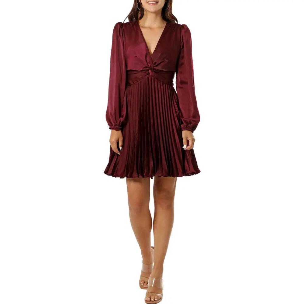 Adelyn Rae Pleated Long Sleeve Minidress in Wine Cover