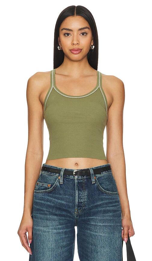 RE/DONE Cropped Ribbed Tank in Green Cover