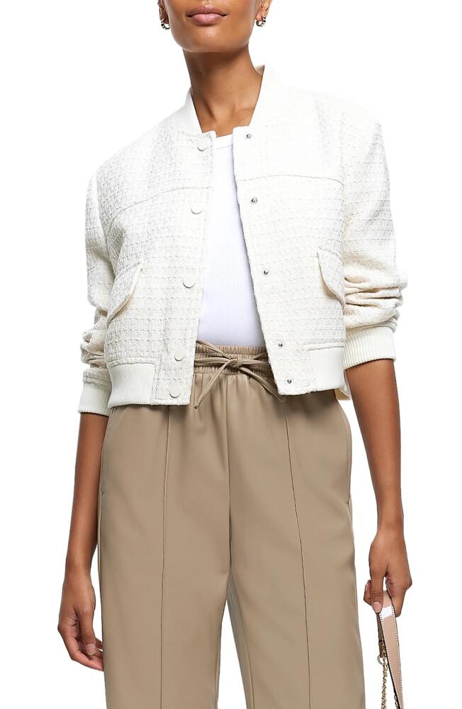 River Island Bouclé Bomber Jacket in Cream Cover