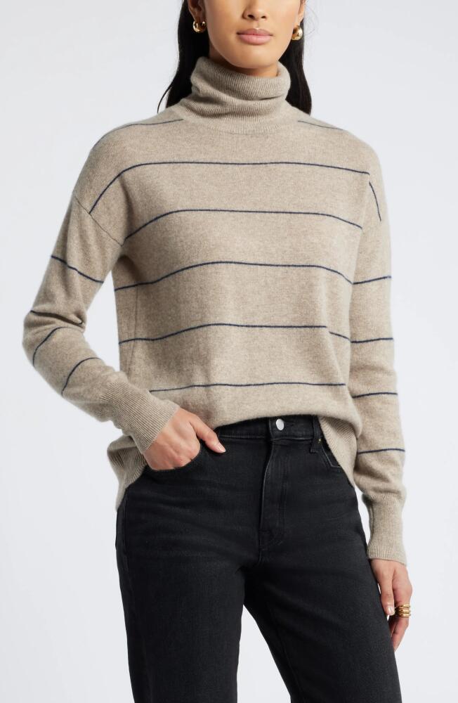 Nordstrom Cashmere Turtleneck Sweater in Beige- Navy Spaced Stripe Cover