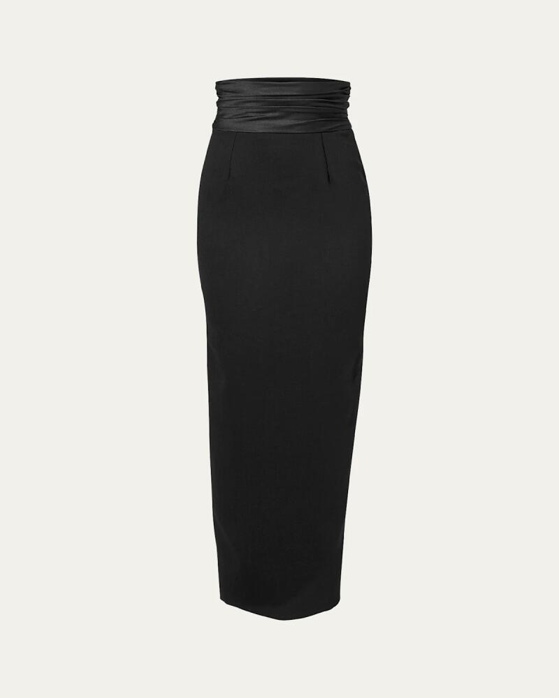 Carolina Herrera Long Wool Pencil Skirt with Cummerbund Waistband Cover