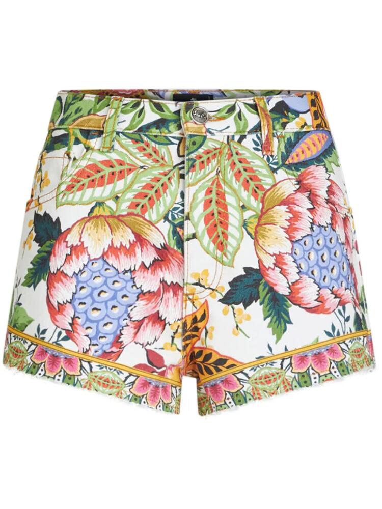 ETRO Bouquet-print denim shorts - Green Cover