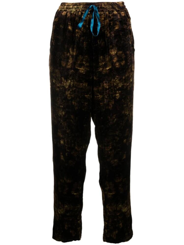 Pierre-Louis Mascia baroque-print velour cropped trousers - Brown Cover