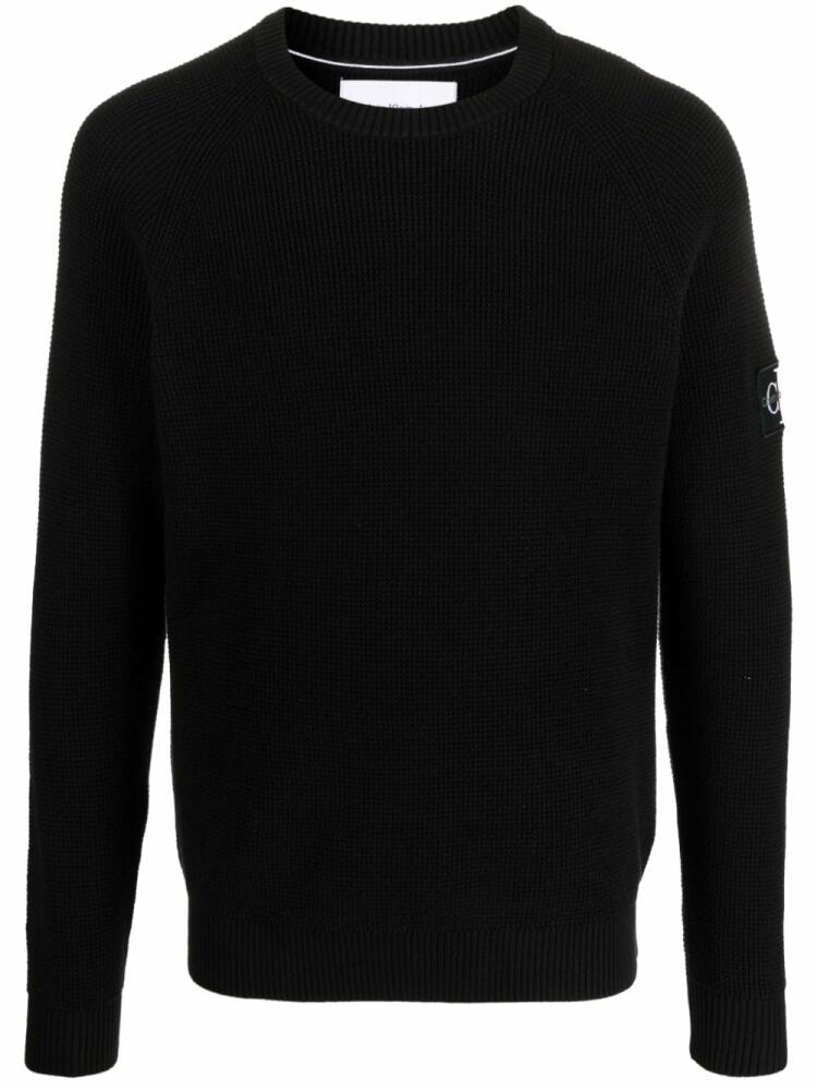 Calvin Klein logo-patch waffle-knit jumper - Black Cover