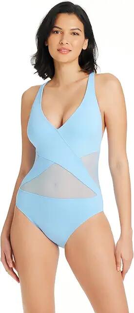 Bleu Rod Beattie Don't Mesh With Me V-Neck One-Piece (Freshwater) Women's Swimsuits One Piece Cover