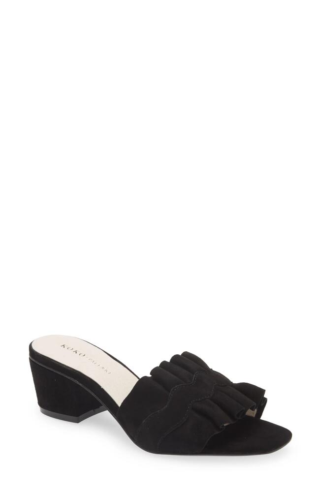 KOKO + PALENKI Camila Ruffle Slide Sandal in Black Suede Cover