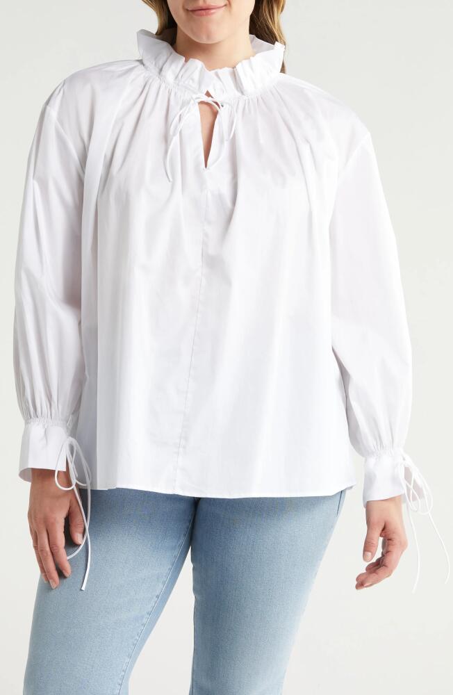 HARSHMAN Tie Neck Poplin Top in White Cover