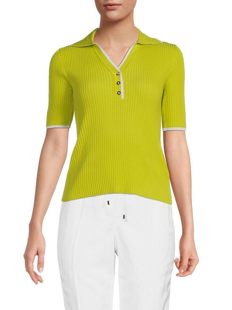 Saks Fifth Avenue Women's Contrast Trim Sweater - Lime White Cover