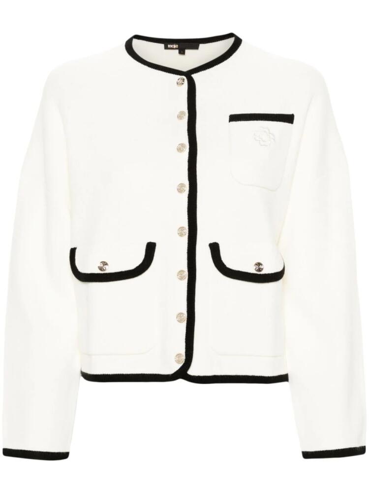 Maje contrasting-trim round-neck cardigan - White Cover