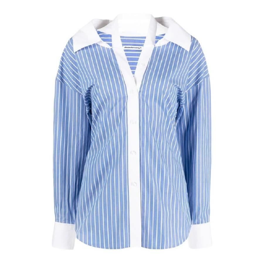 Alexander Wang Contrast Placket Stripe Cotton Shirt Cover