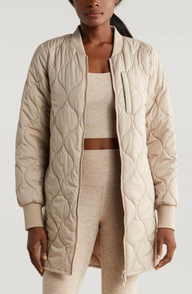 Zella Longline Onion Quilted Bomber Jacket in Tan Thread Cover