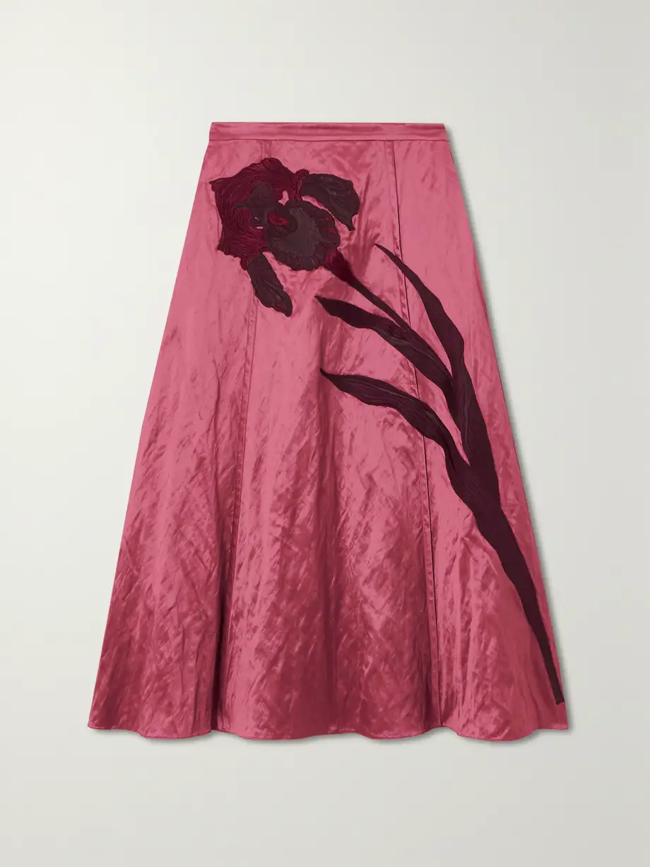 Erdem - Appliquéd Crinkled-satin Midi Skirt - Pink Cover