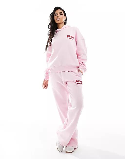 Kaiia design bubble logo wide leg sweatpants in pink and red - part of a set Cover