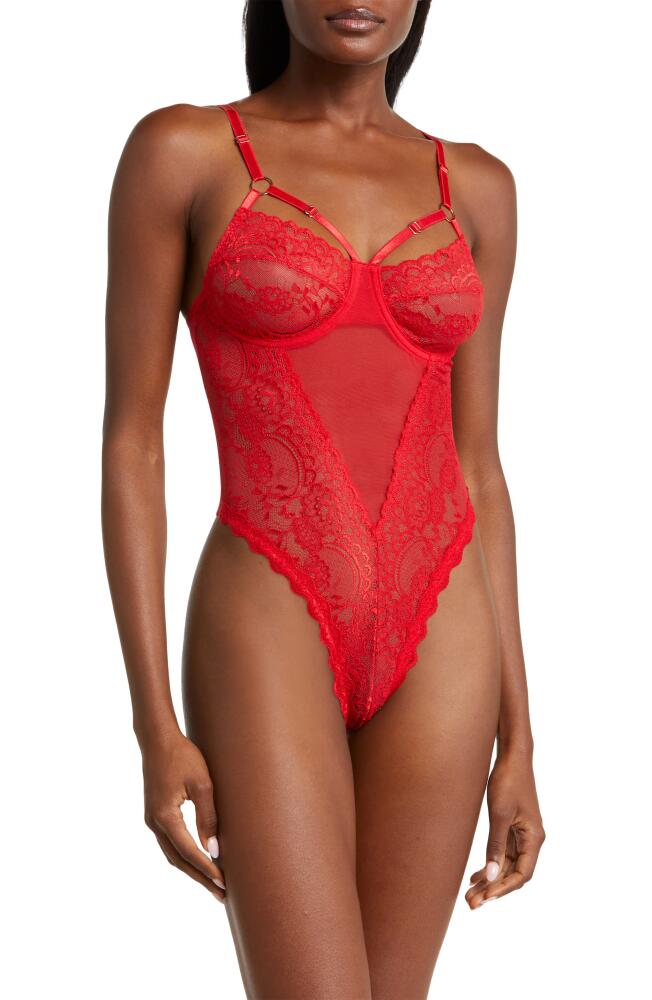 Coquette Lace & Mesh Teddy in Red Cover