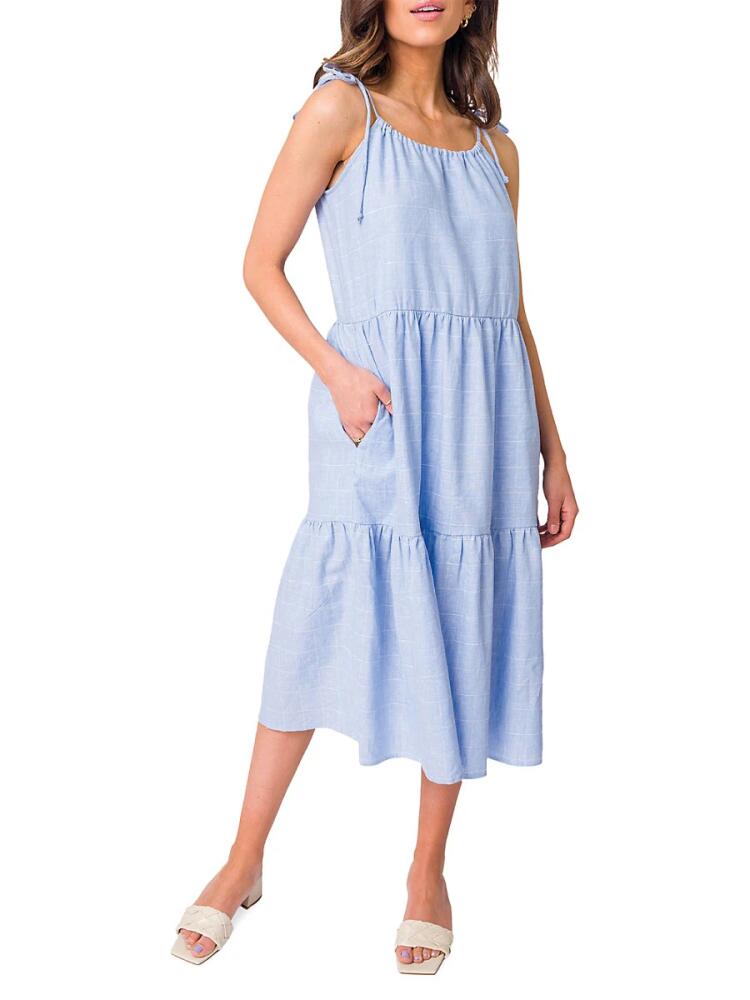 gibsonlook Women's Shoulder Tie Tiered Linen Blend Midi Dress - Sky Cover