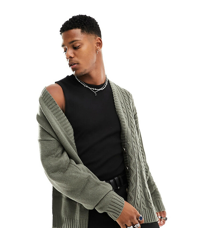 COLLUSION mixed cable knit cardigan in charcoal-Gray Cover